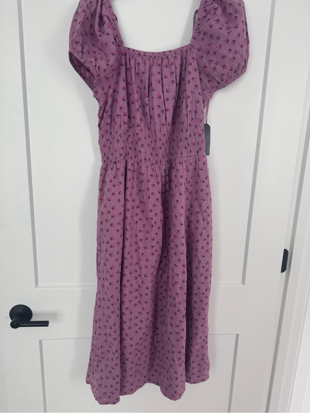 Melrose and Market Lavender Smocked Midi Dress with Puff Sleeves